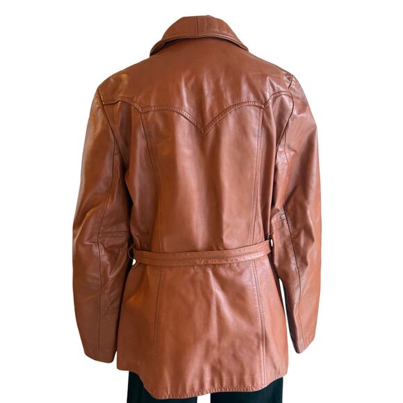 Vintage DeLong Genuine Leather Brown Belted Jacket Women’s Size XS/S - Picture 6 of 8